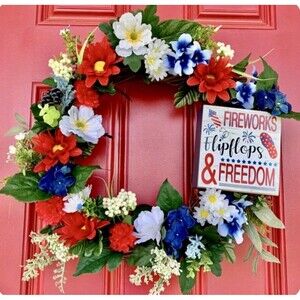 SUMMER SALE ~ Poolside Summer Patriotic American Flip Flips Grapevine Wreath NEW
